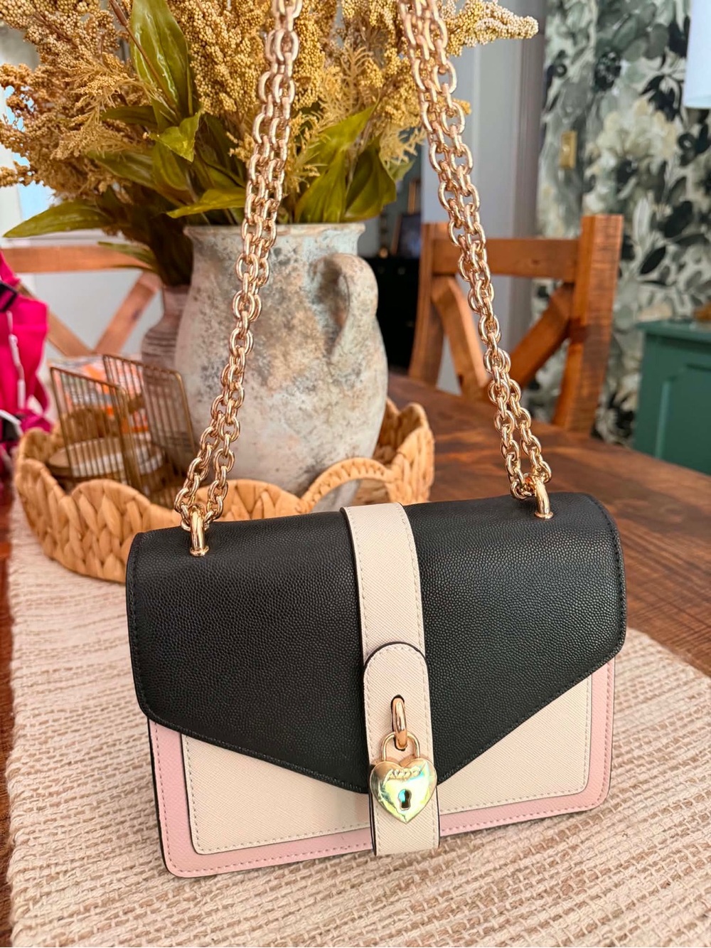 Aldo Black, Cream & Pink Chain Shoulder Bag